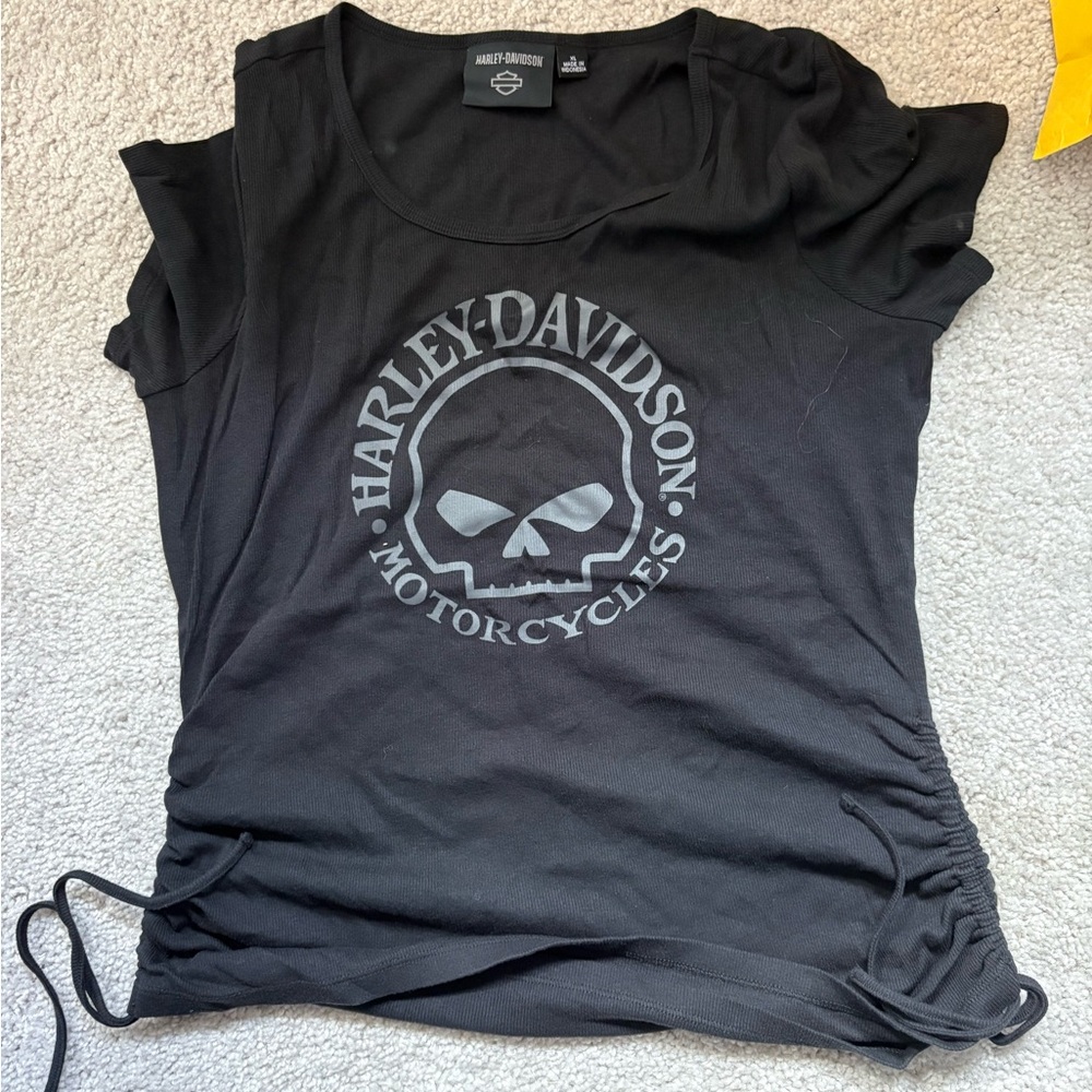 Harley-Davidson Women's Black Skull Top with side ties